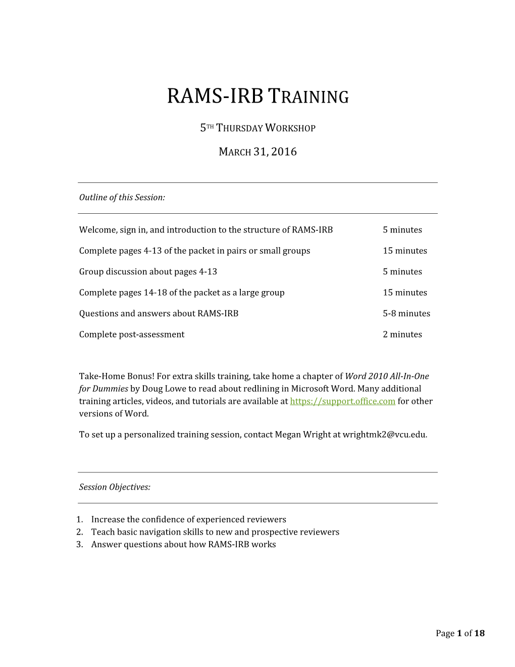 RAMS-IRB Training Worksheet