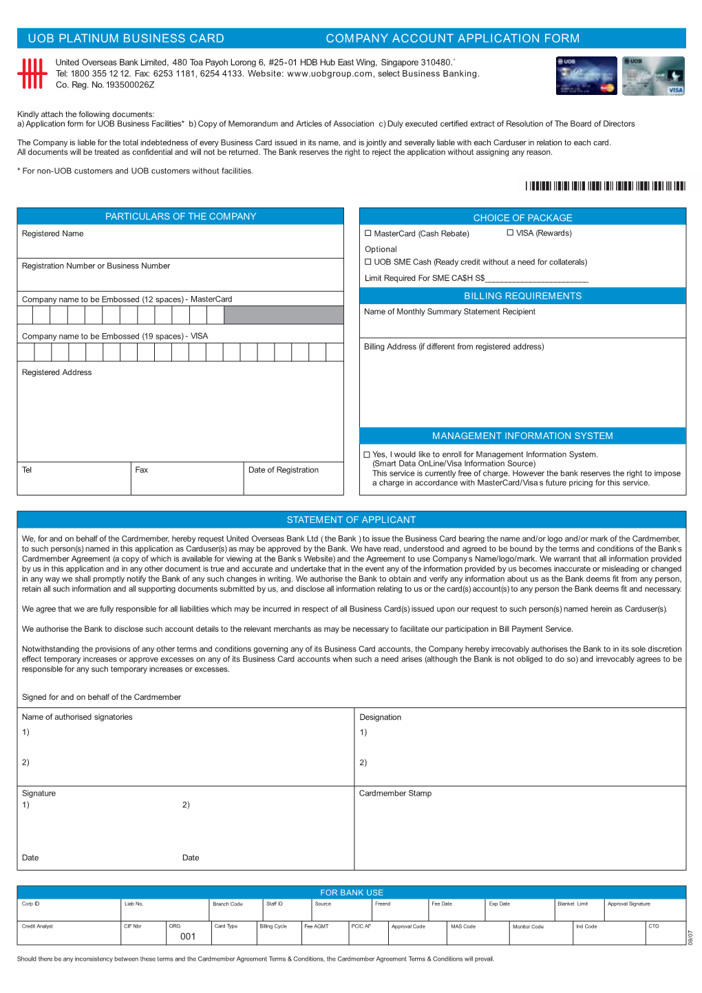 Company Account Application Form Uob Platinum Business Card