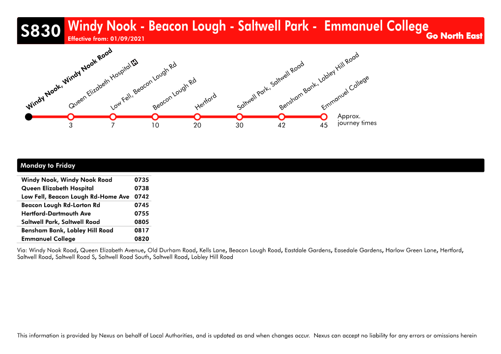 Emmanuel College S830 Effective From: 01/09/2021 Go North East