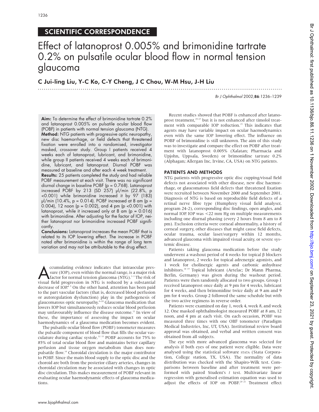 Effect of Latanoprost 0.005% and Brimonidine Tartrate 0.2% on Pulsatile Ocular Blood Flow in Normal Tension Glaucoma