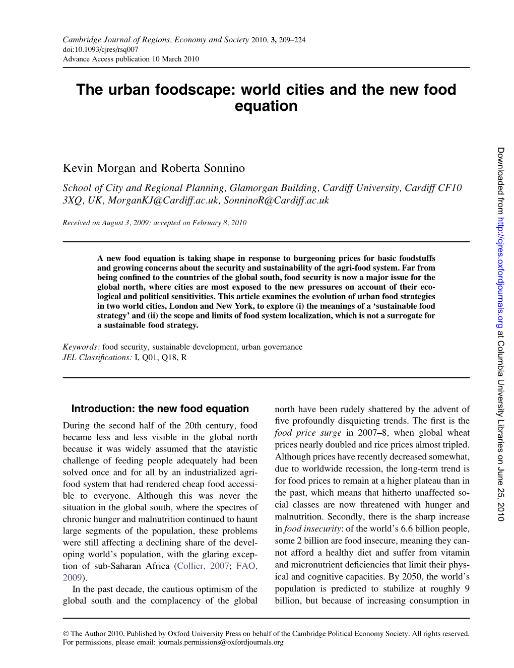 The Urban Foodscape: World Cities and the New Food Equation Downloaded From