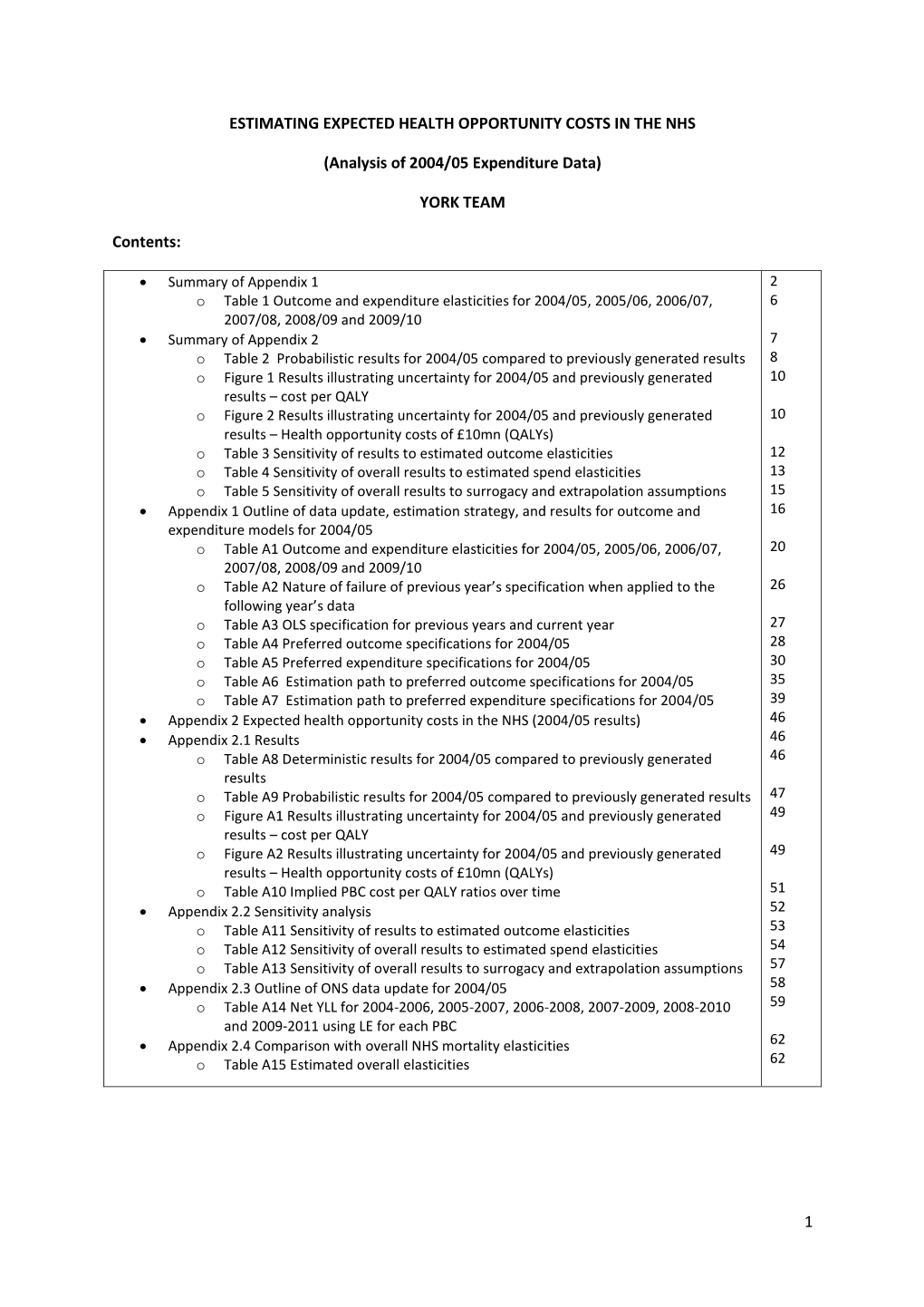 Estimating Expected Health Opportunity Costs in the NHS 2004/05