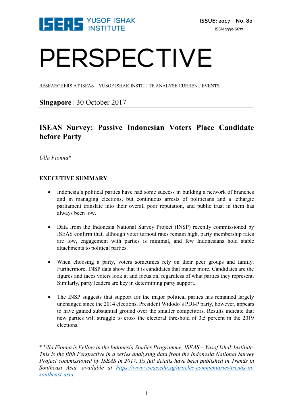 ISEAS Survey: Passive Indonesian Voters Place Candidate Before Party