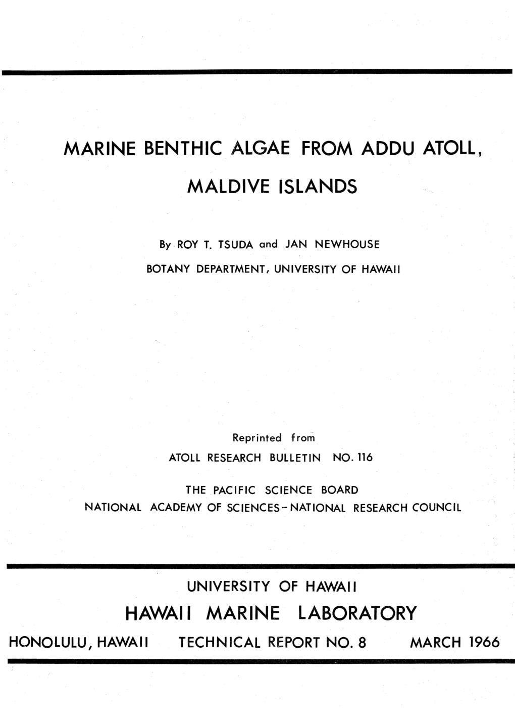 Marine Benthic Algae from Addu Atoll, Maldive Islands