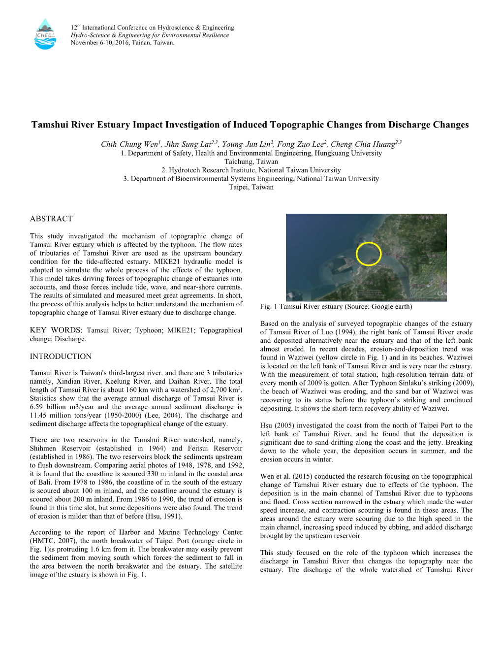 Tamshui River Estuary Impact Investigation of Induced Topographic Changes from Discharge Changes