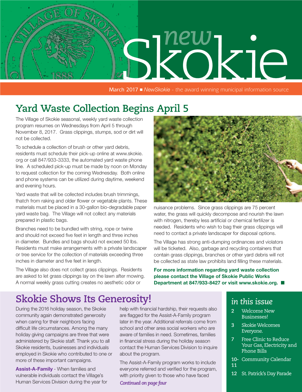 Yard Waste Collection Begins April 5 Skokie Shows Its Generosity!
