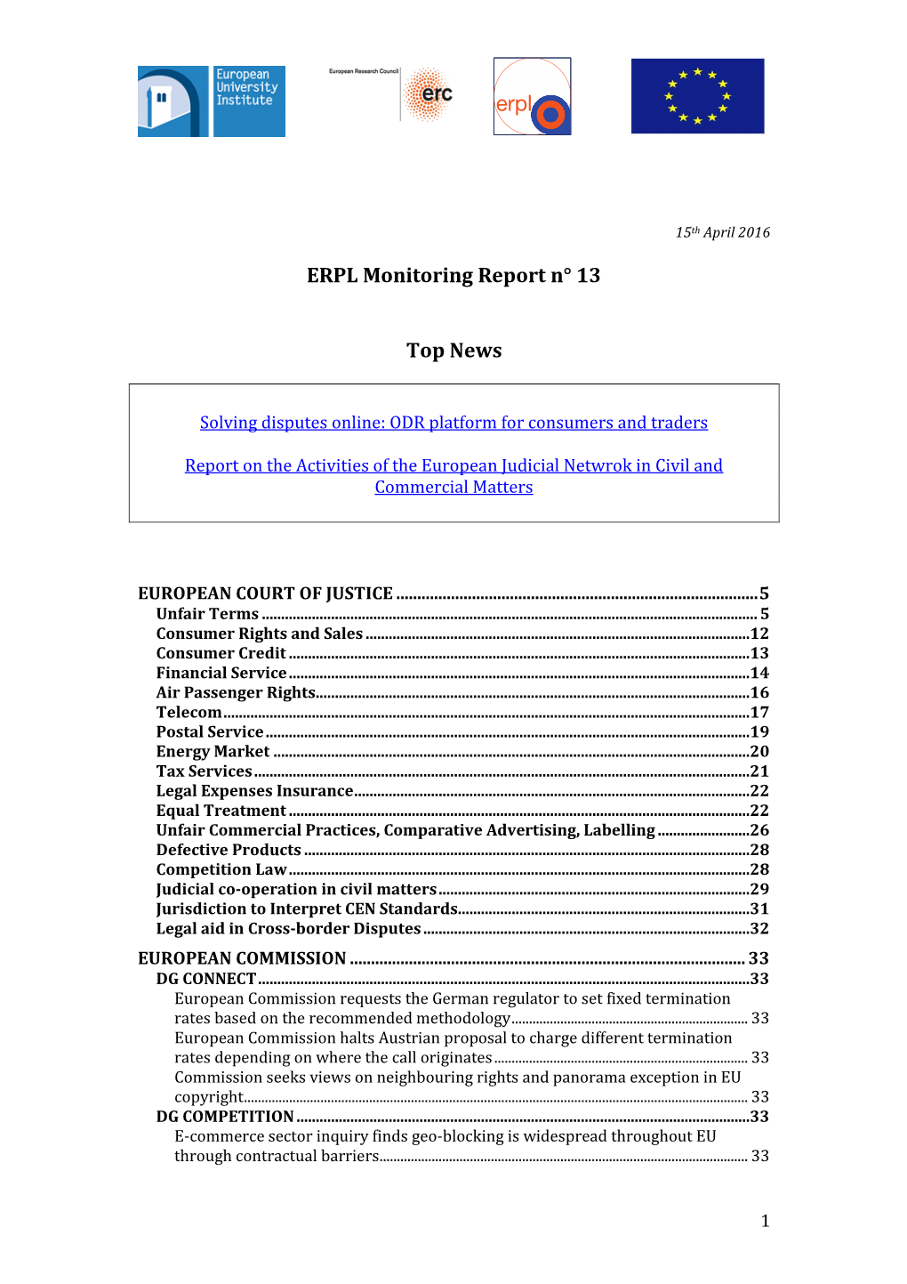 ERPL Monitoring Report N° 13 Top News