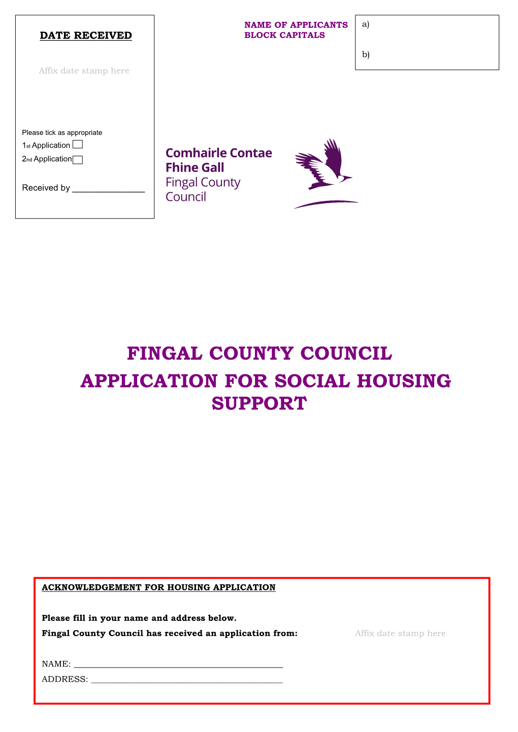 Application Form for Social Housing Support Colour