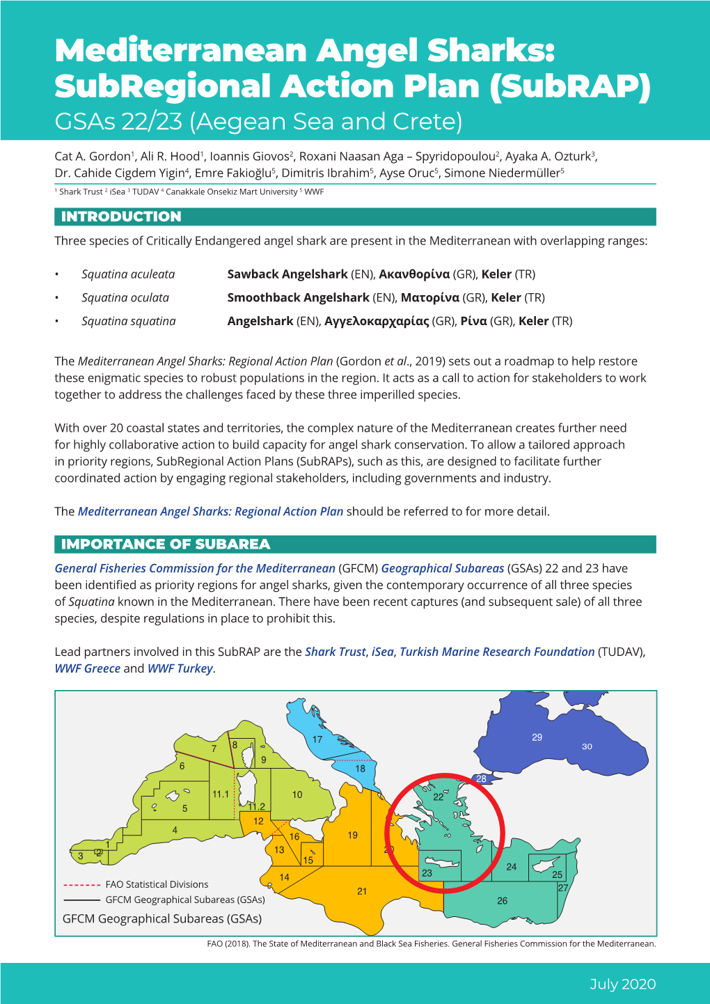 Mediterranean Angel Sharks: Subregional Action Plan (Subrap) Gsas 22/23 (Aegean Sea and Crete)