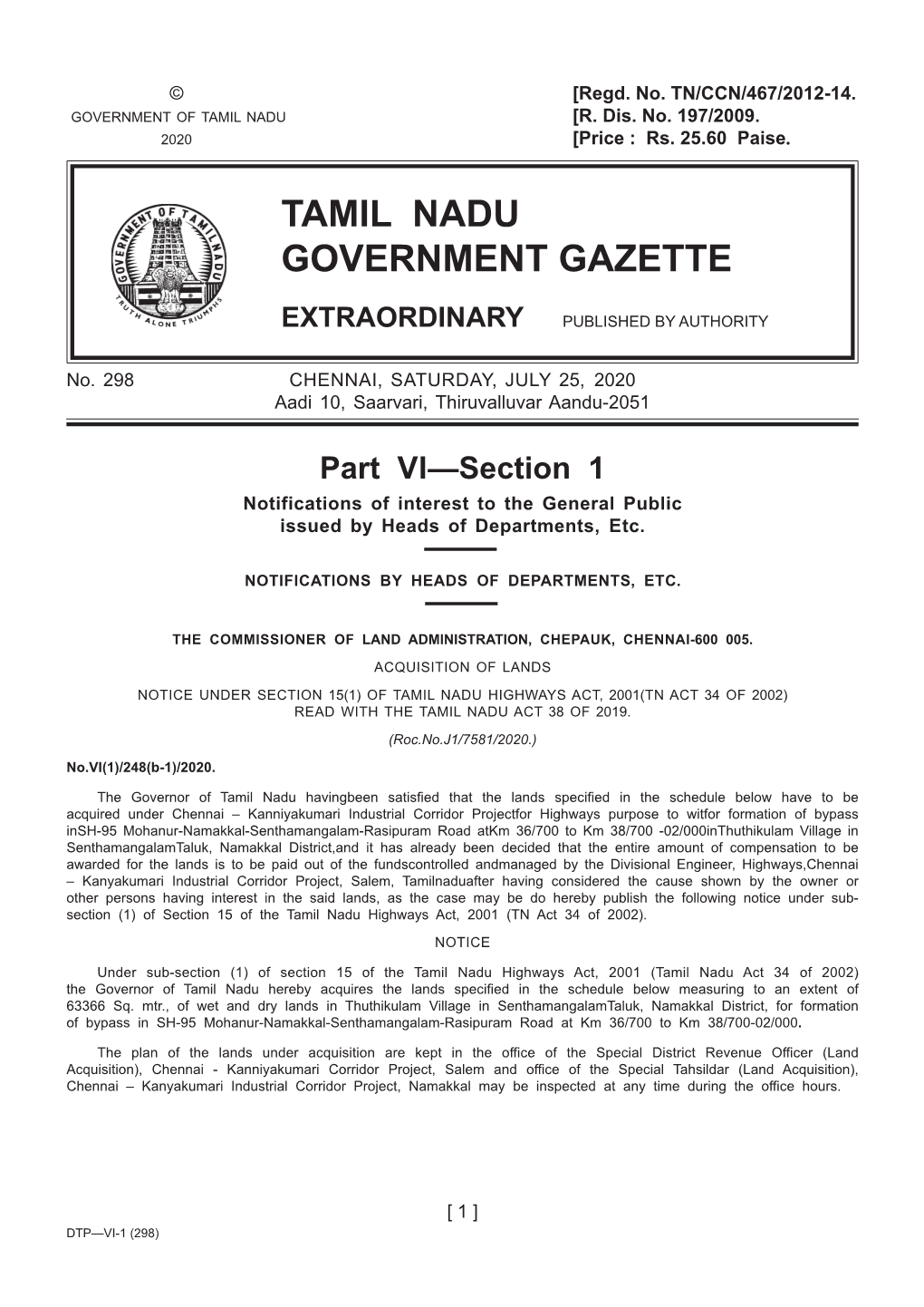 298 CHENNAI, SATURDAY, JULY 25, 2020 Aadi 10, Saarvari, Thiruvalluvar Aandu-2051