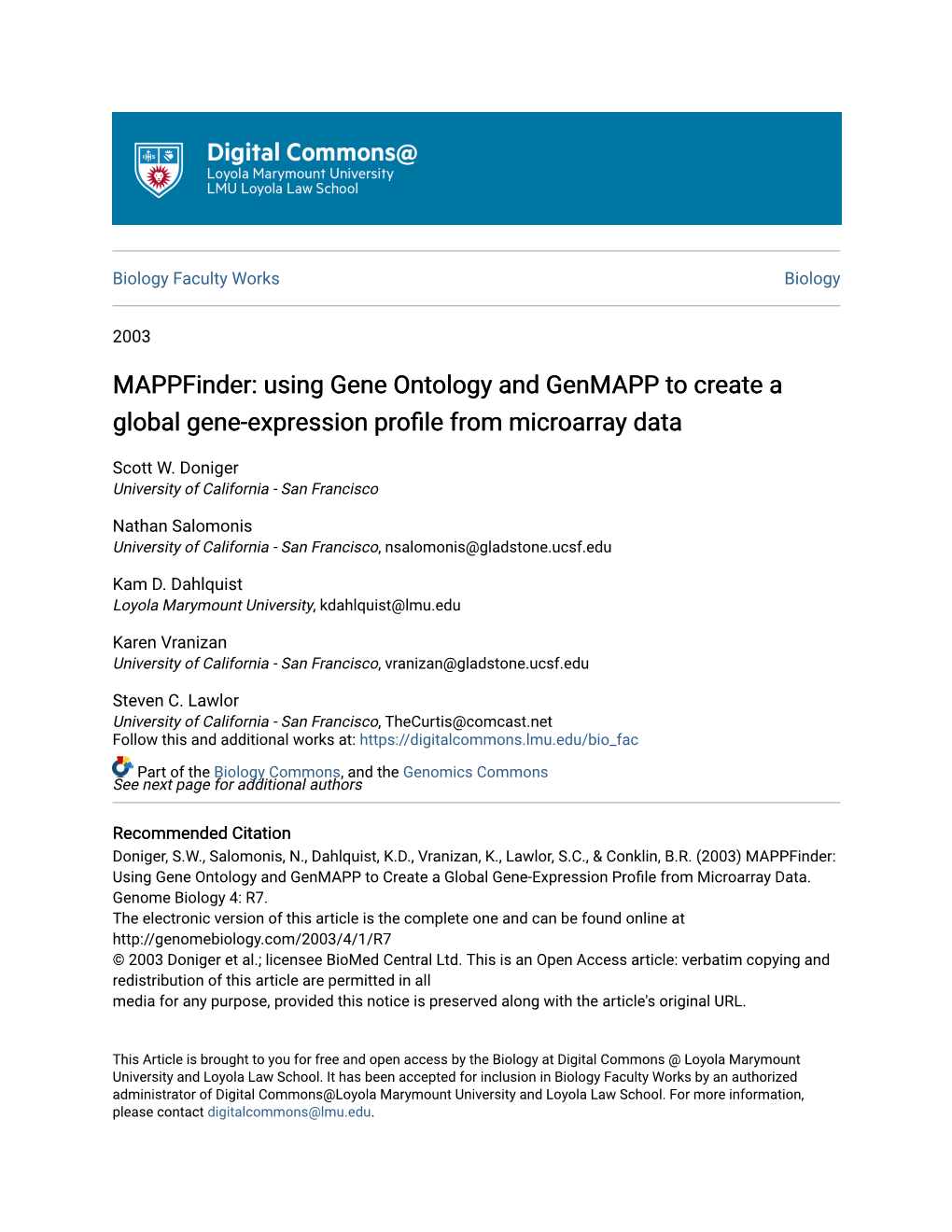 Mappfinder: Using Gene Ontology and Genmapp to Create a Global Gene-Expression Profile from Microarray Data
