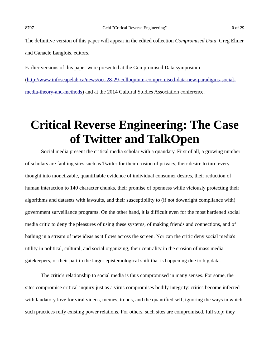 Critical Reverse Engineering" 0 of 29