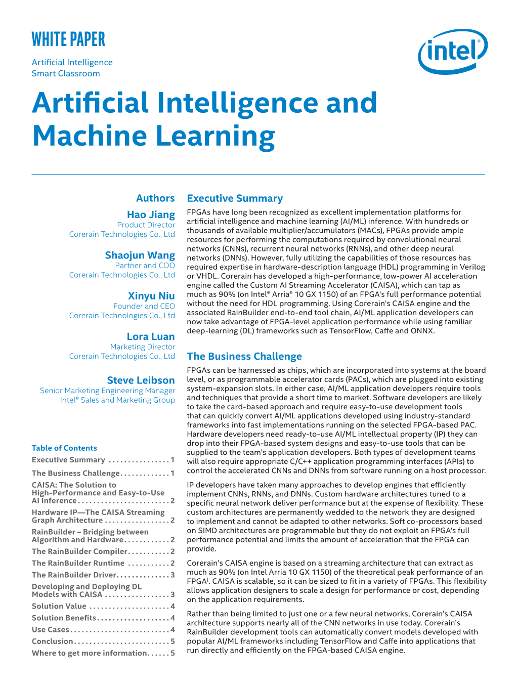 White Paper: Artificial Intelligence and Machine Learning