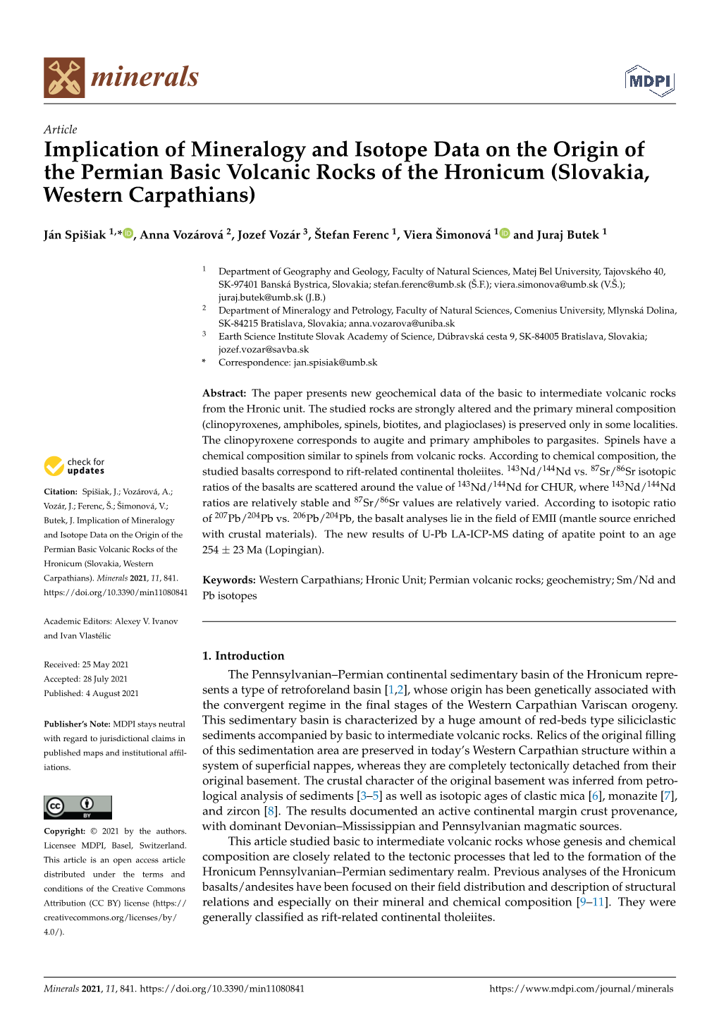 Implication of Mineralogy and Isotope Data on the Origin of the Permian Basic Volcanic Rocks of the Hronicum (Slovakia, Western Carpathians)