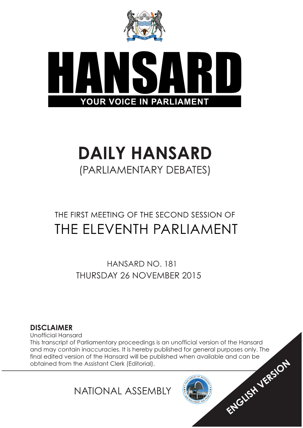 Daily Hansard (Parliamentary Debates)