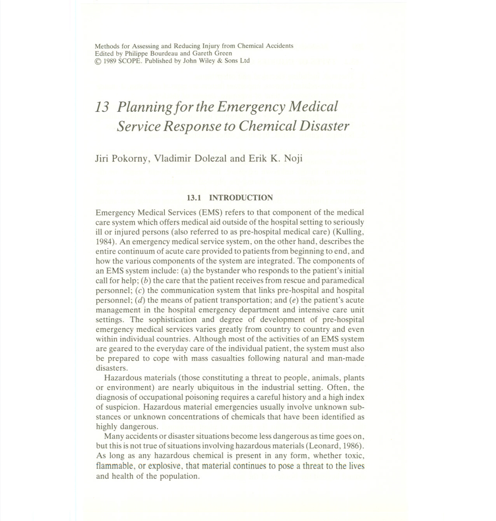 13 Planning for the Emergency Medical Service Response to Chemical Disaster