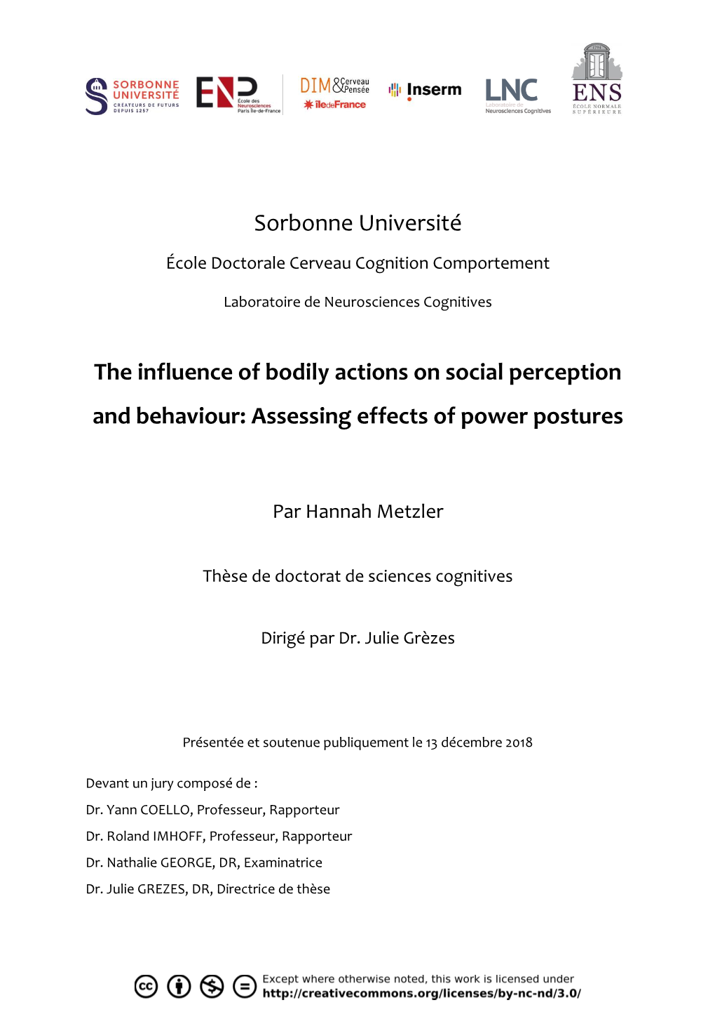 Sorbonne Université the Influence of Bodily Actions on Social Perception