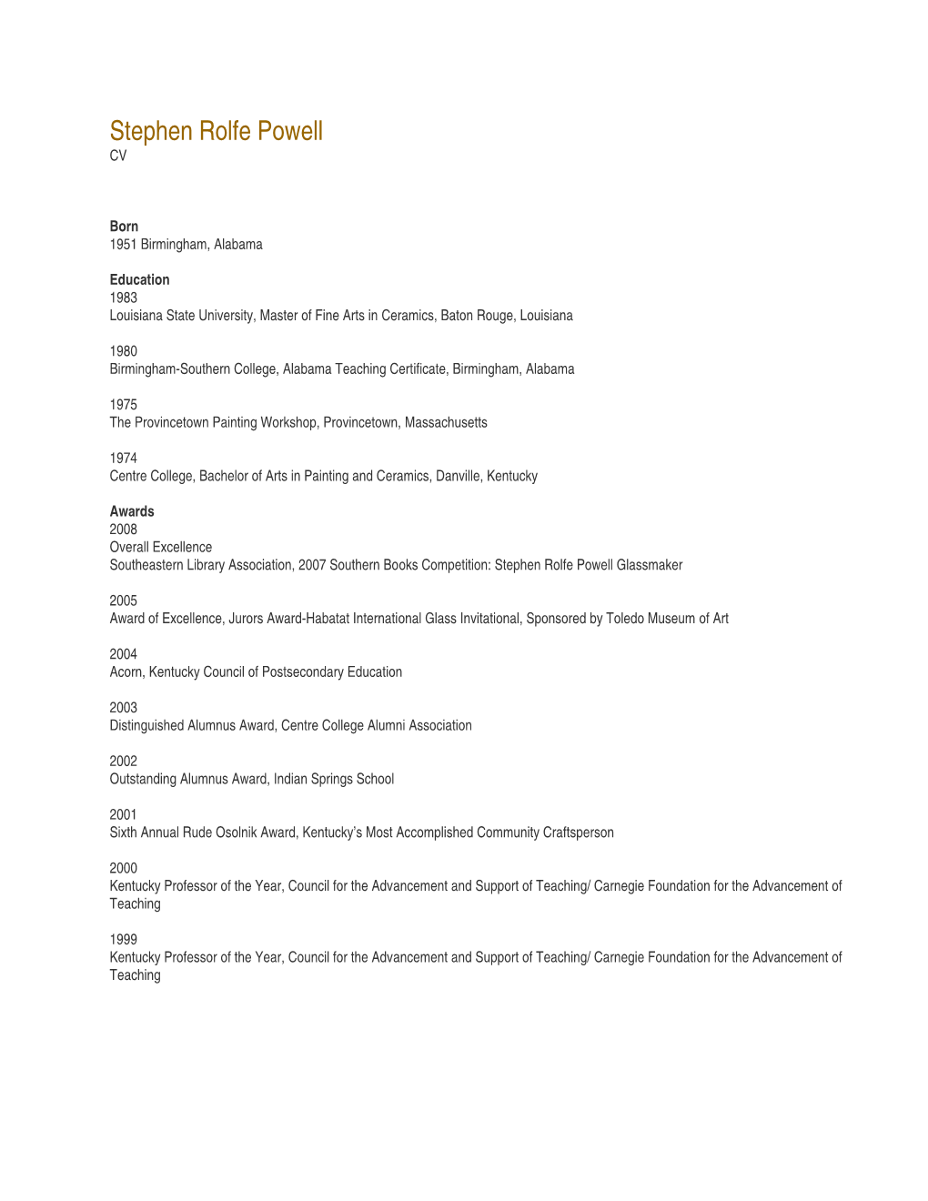 Stephen Rolfe Powell CV