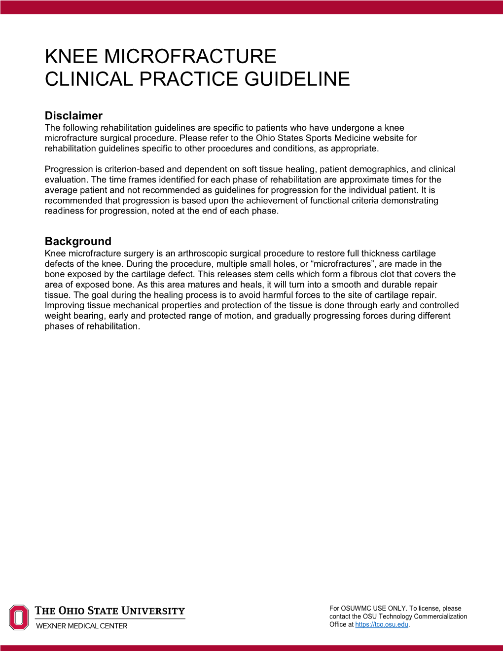 Knee Microfracture Clinical Practice Guideline