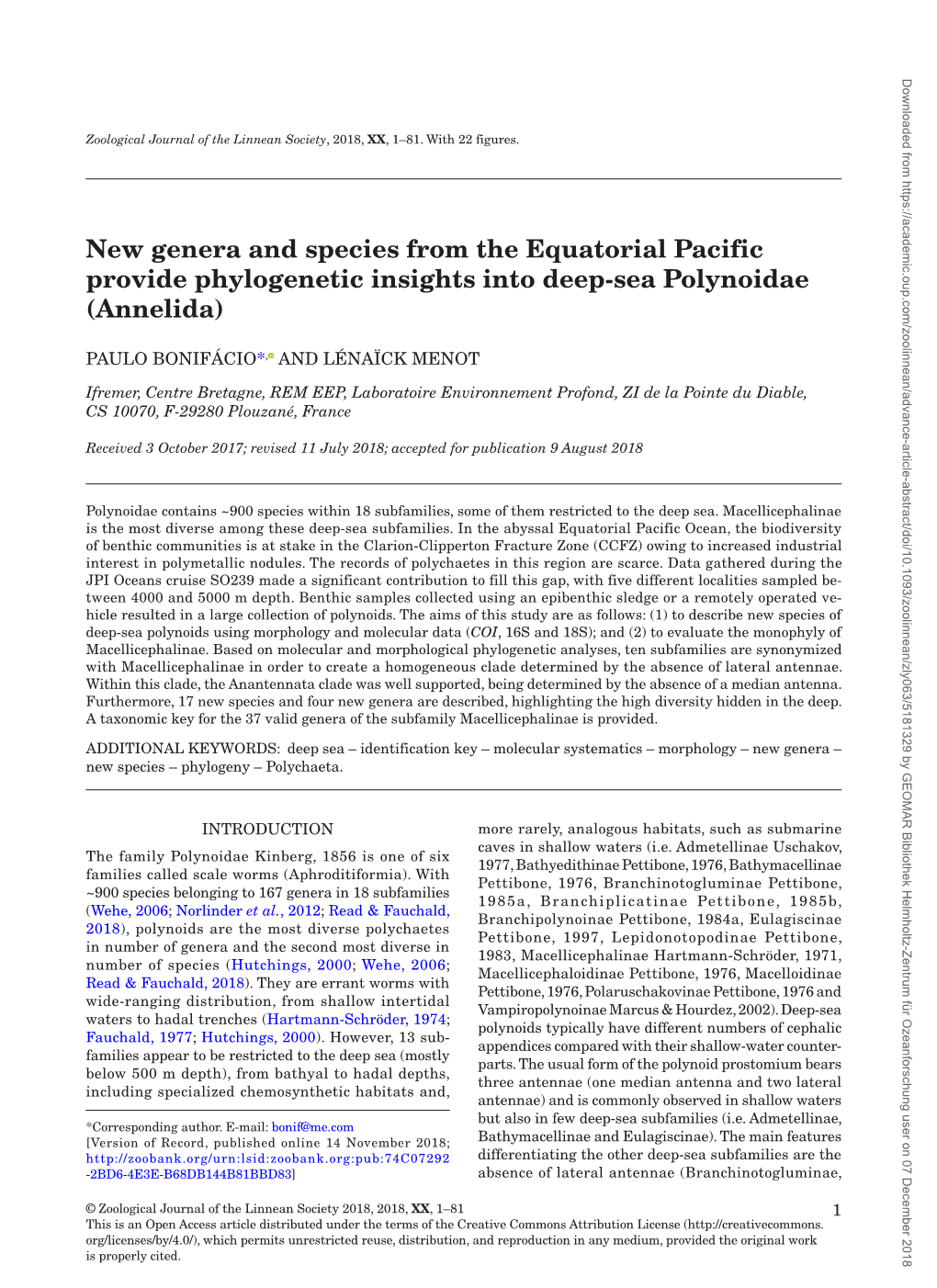 New Genera and Species from the Equatorial Pacific Provide Phylogenetic Insights Into Deep-Sea Polynoidae (Annelida)