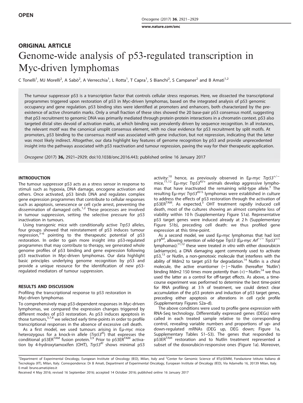 Genome-Wide Analysis of P53-Regulated Transcription in Myc-Driven Lymphomas