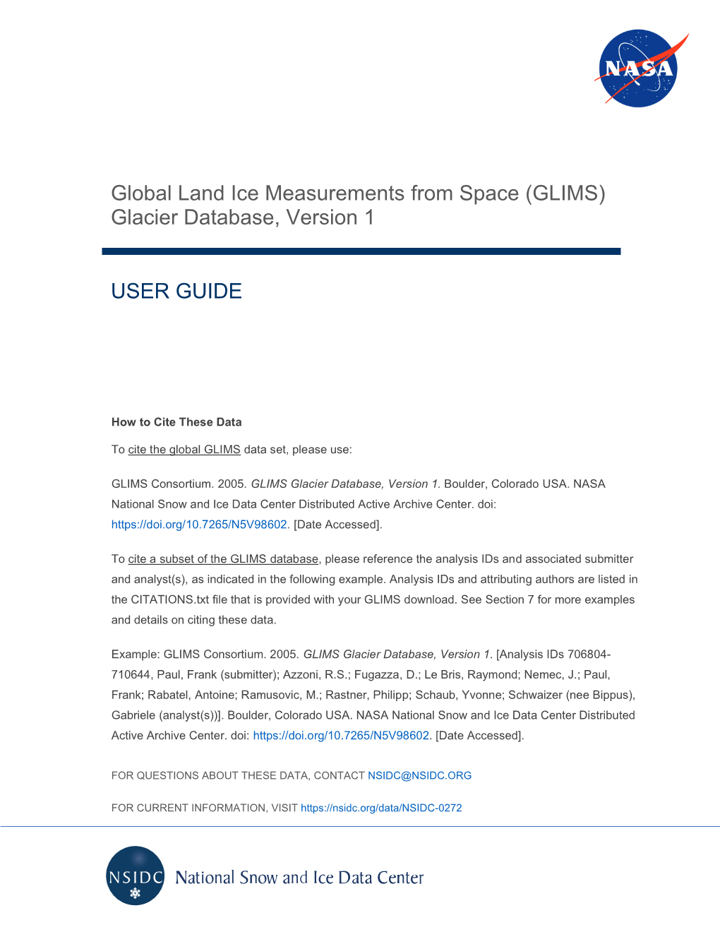 GLIMS) Glacier Database, Version 1