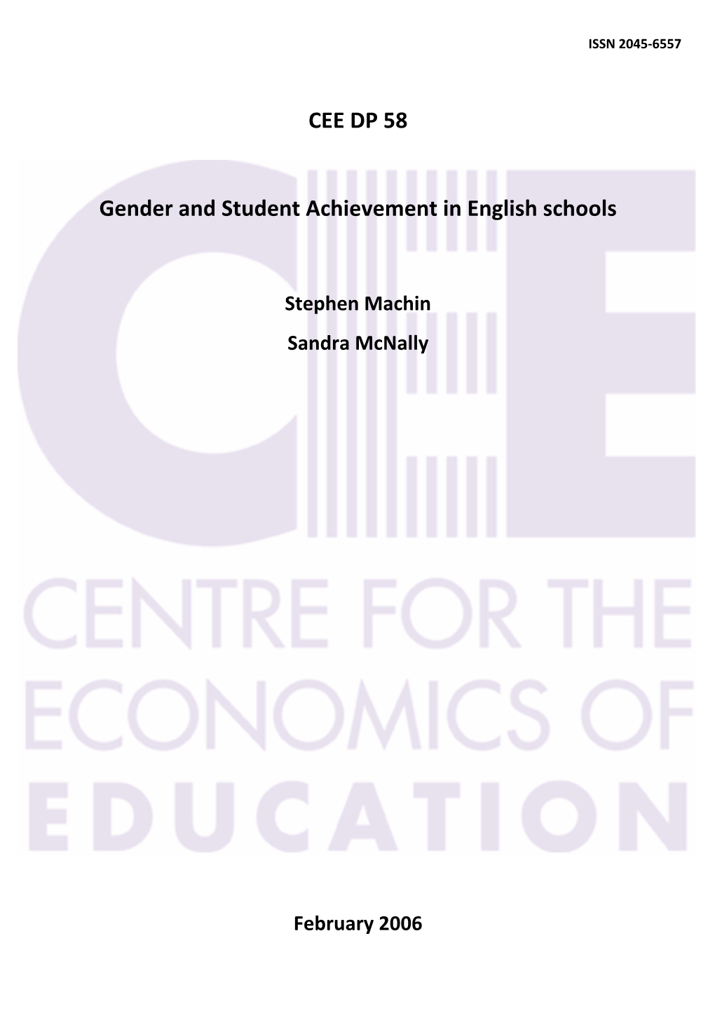 Gender and Student Achievement in English Schools