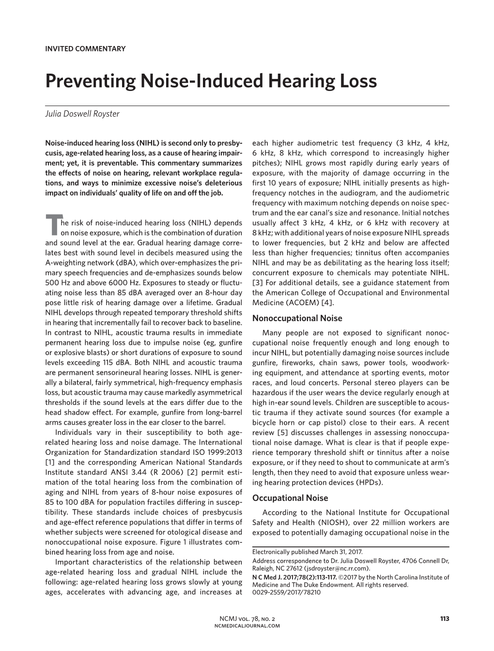 Preventing Noise-Induced Hearing Loss