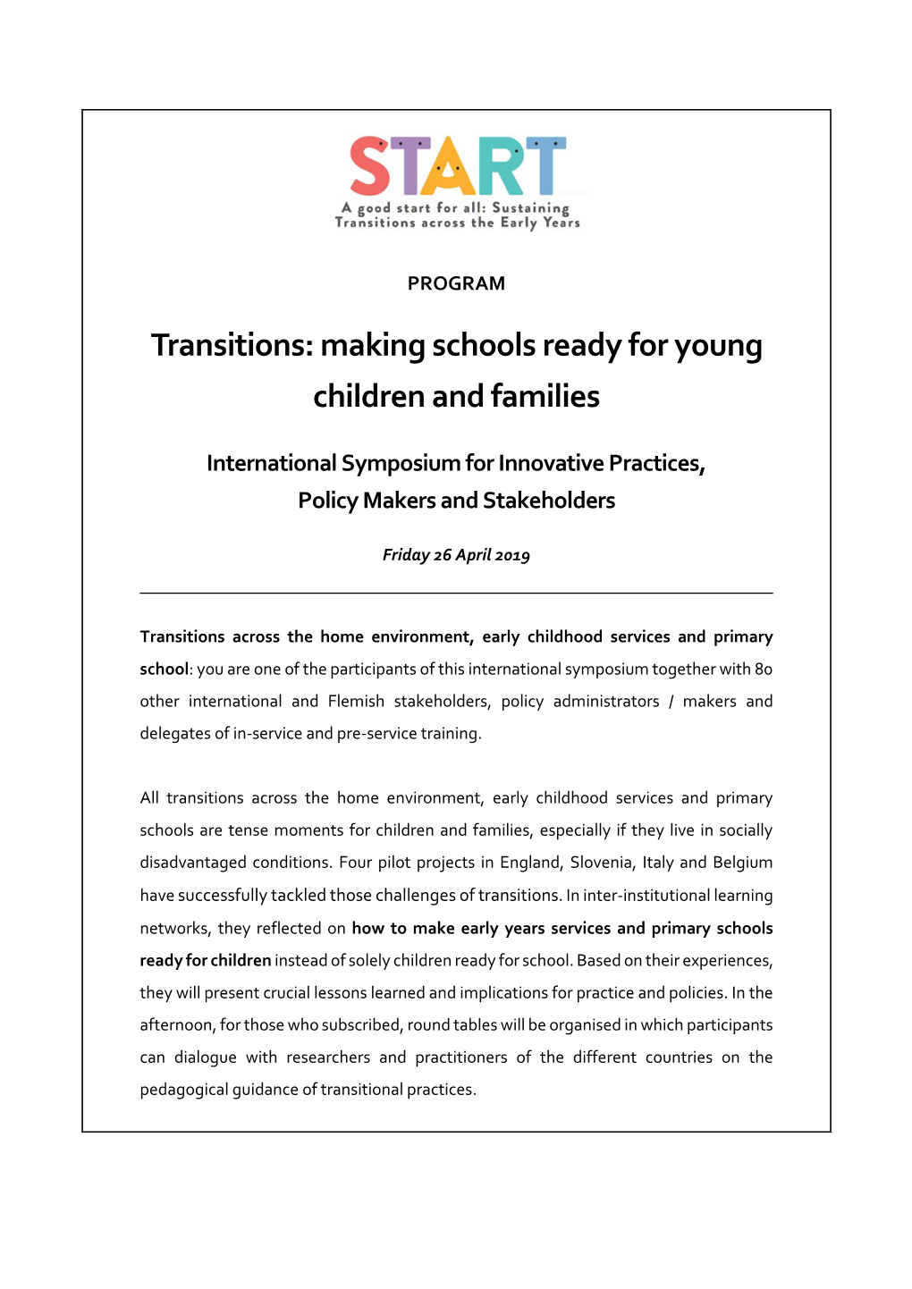 Transitions: Making Schools Ready for Young Children and Families