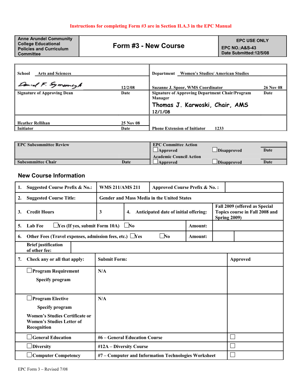 Instructions for Completing Form #3 Are in Section II