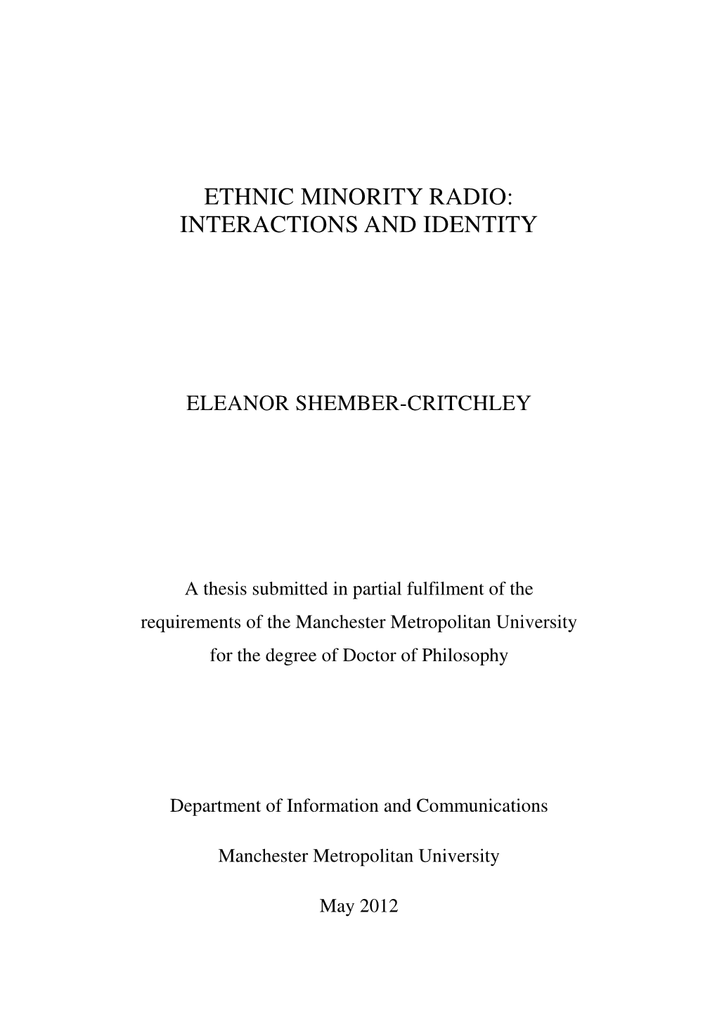 Ethnic Minority Radio: Interactions and Identity