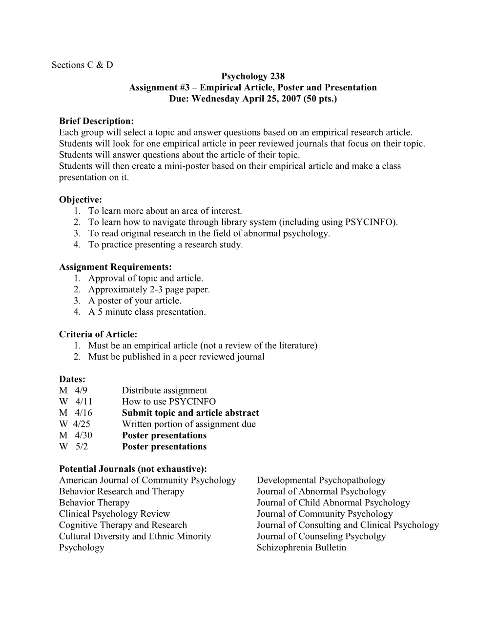 Assignment #3 Empirical Article, Poster and Presentation