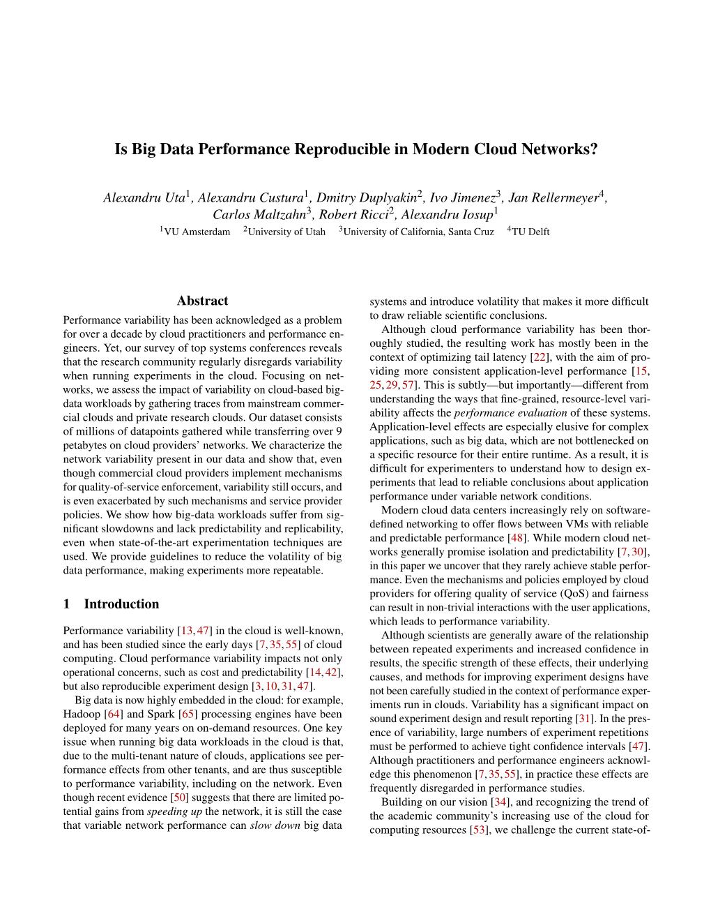 Is Big Data Performance Reproducible in Modern Cloud Networks?