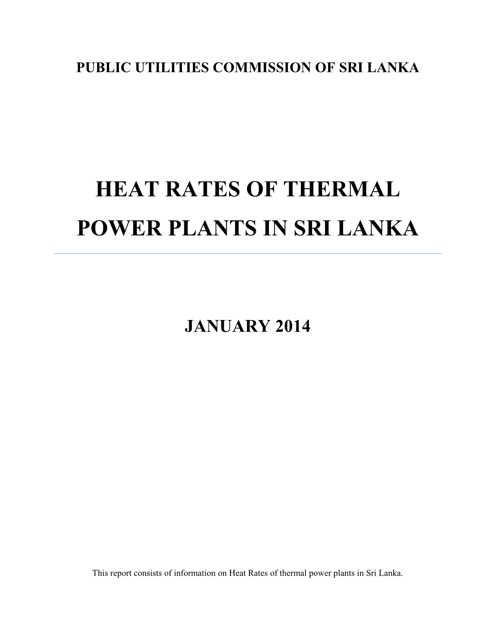 Heat Rates of Thermal Power Plants in Sri Lanka