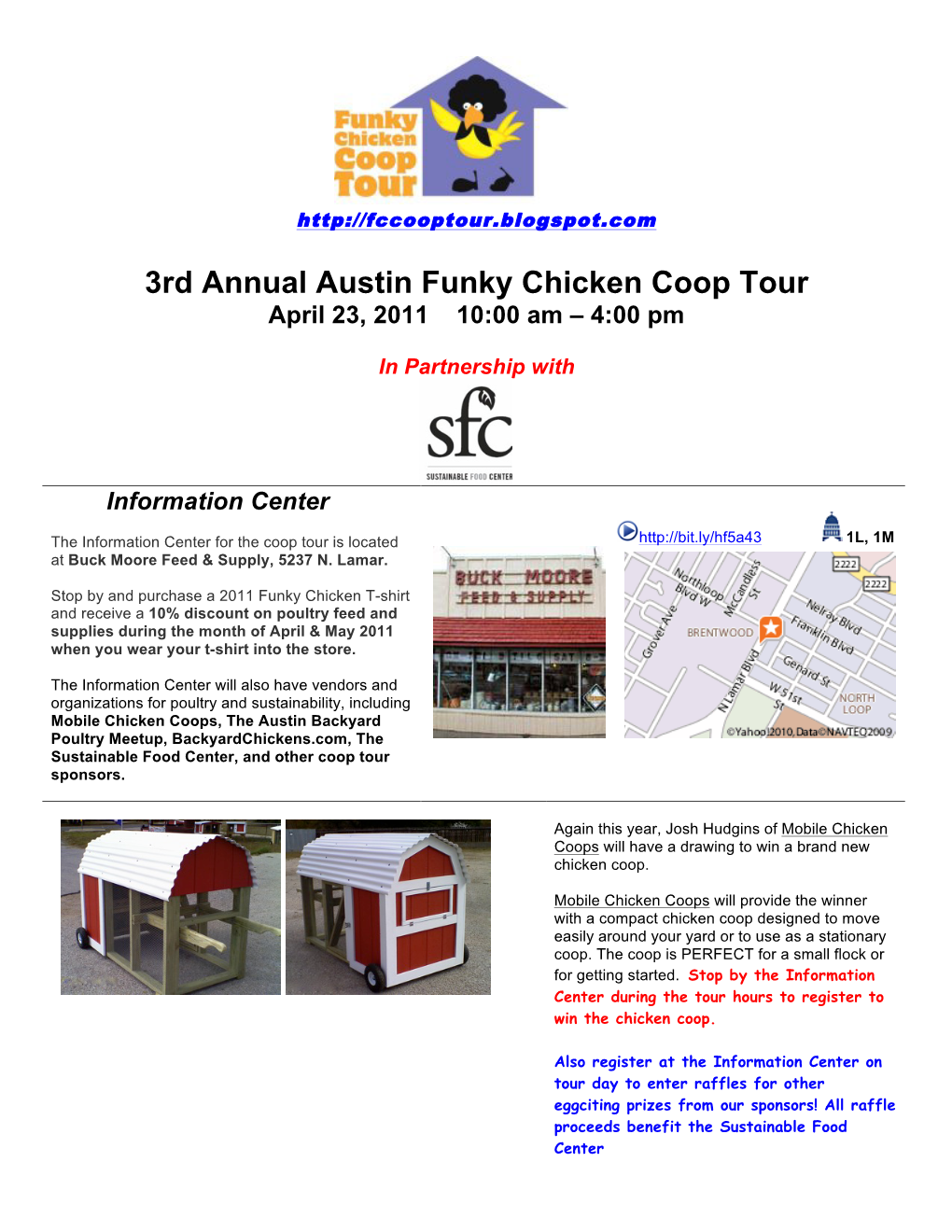 3Rd Annual Austin Funky Chicken Coop Tour April 23, 2011 10:00 Am – 4:00 Pm