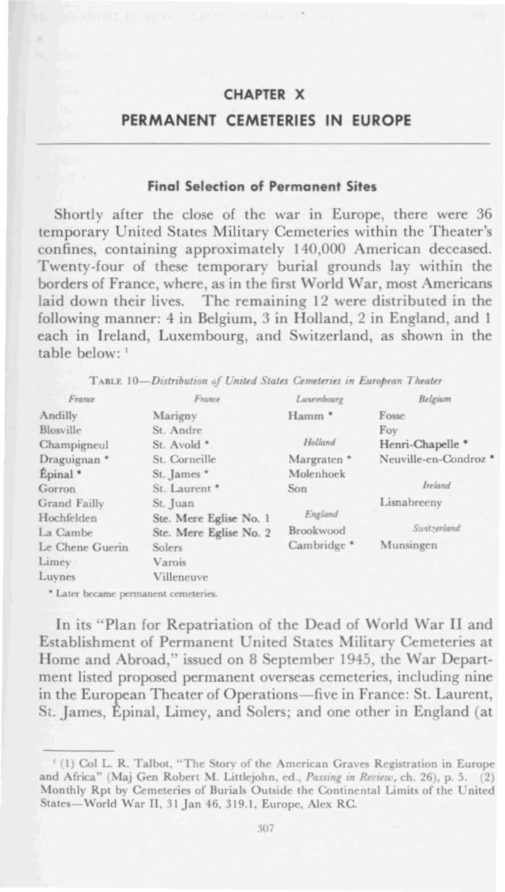 Chapter X Permanent Cemeteries in Europe