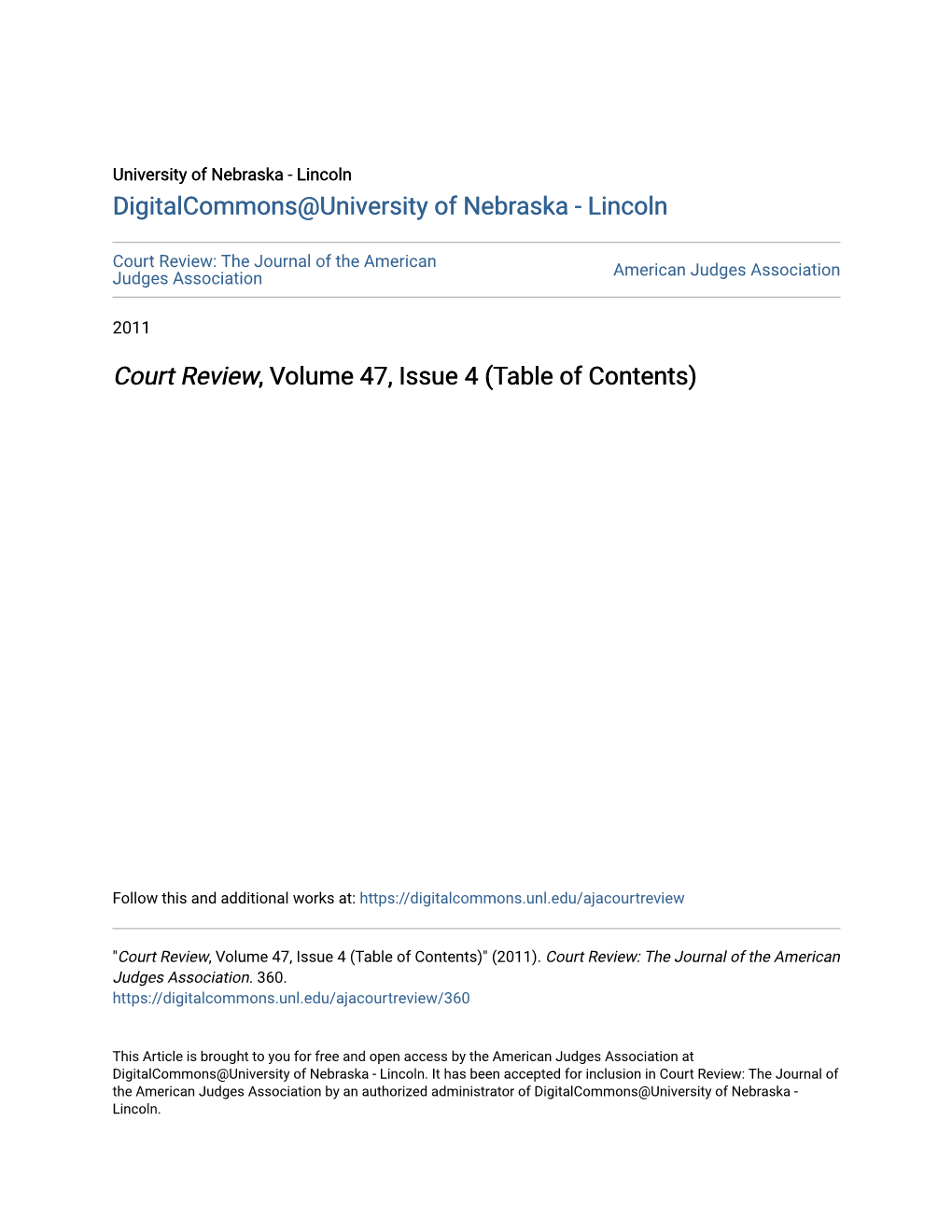 Court Review, Volume 47, Issue 4 (Table of Contents)