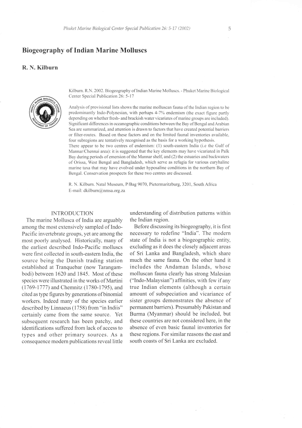 Biogeography of Indian Marine Molluscs R. N. Kilburn