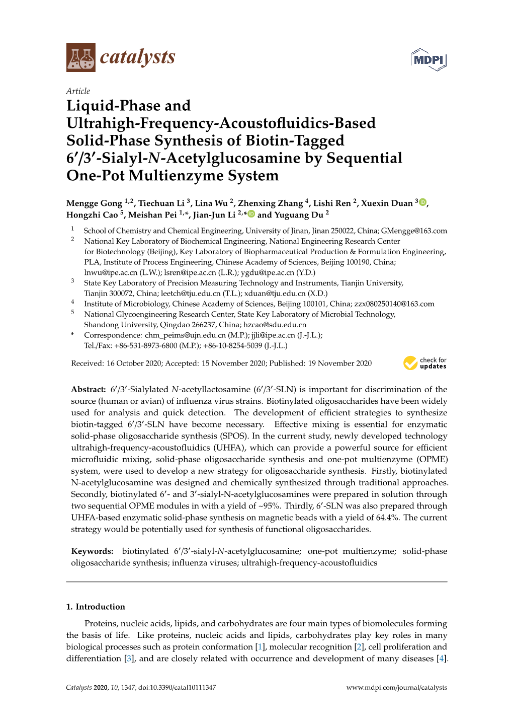 Liquid-Phase and Ultrahigh-Frequency-Acoustofluidics-Based Solid-Phase Synthesis of Biotin-Tagged 6'/3'