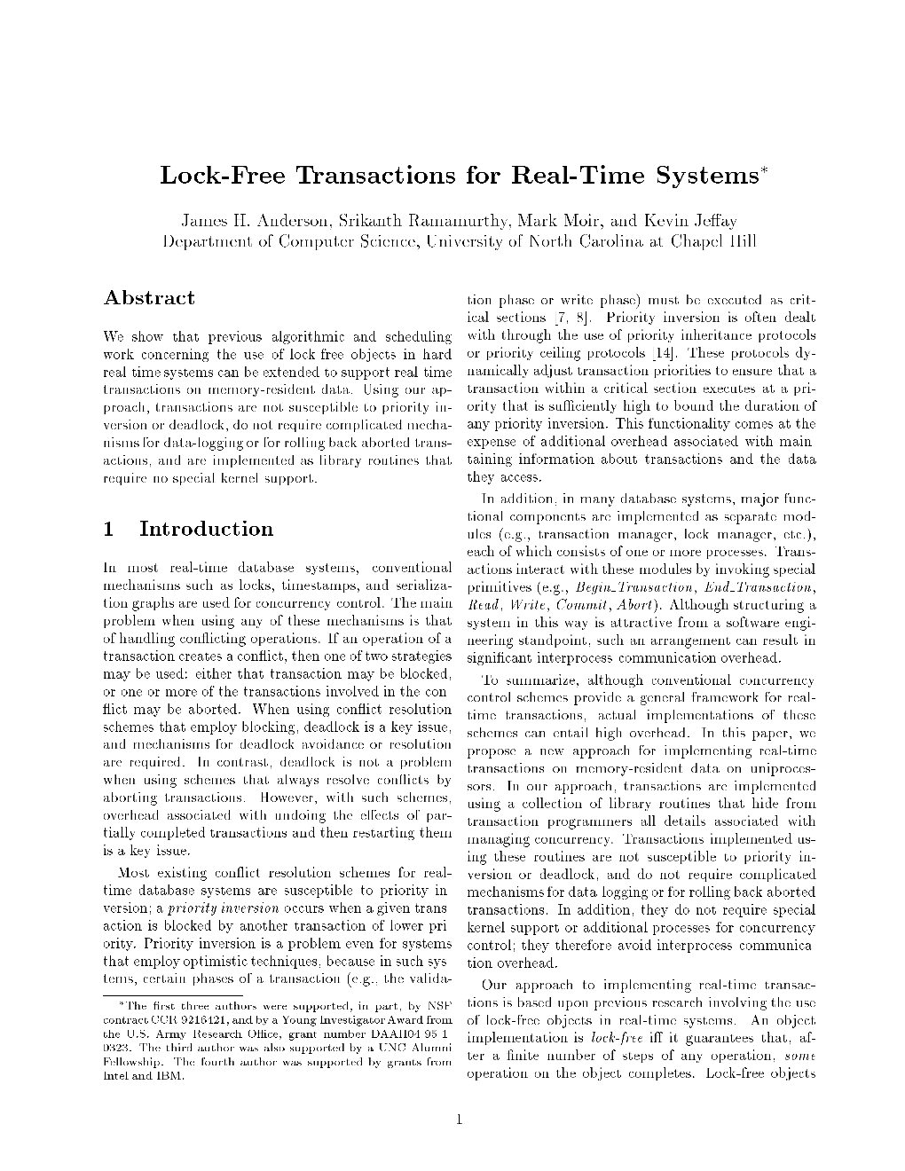 Lock-Free Transactions for Real-Time Systems*