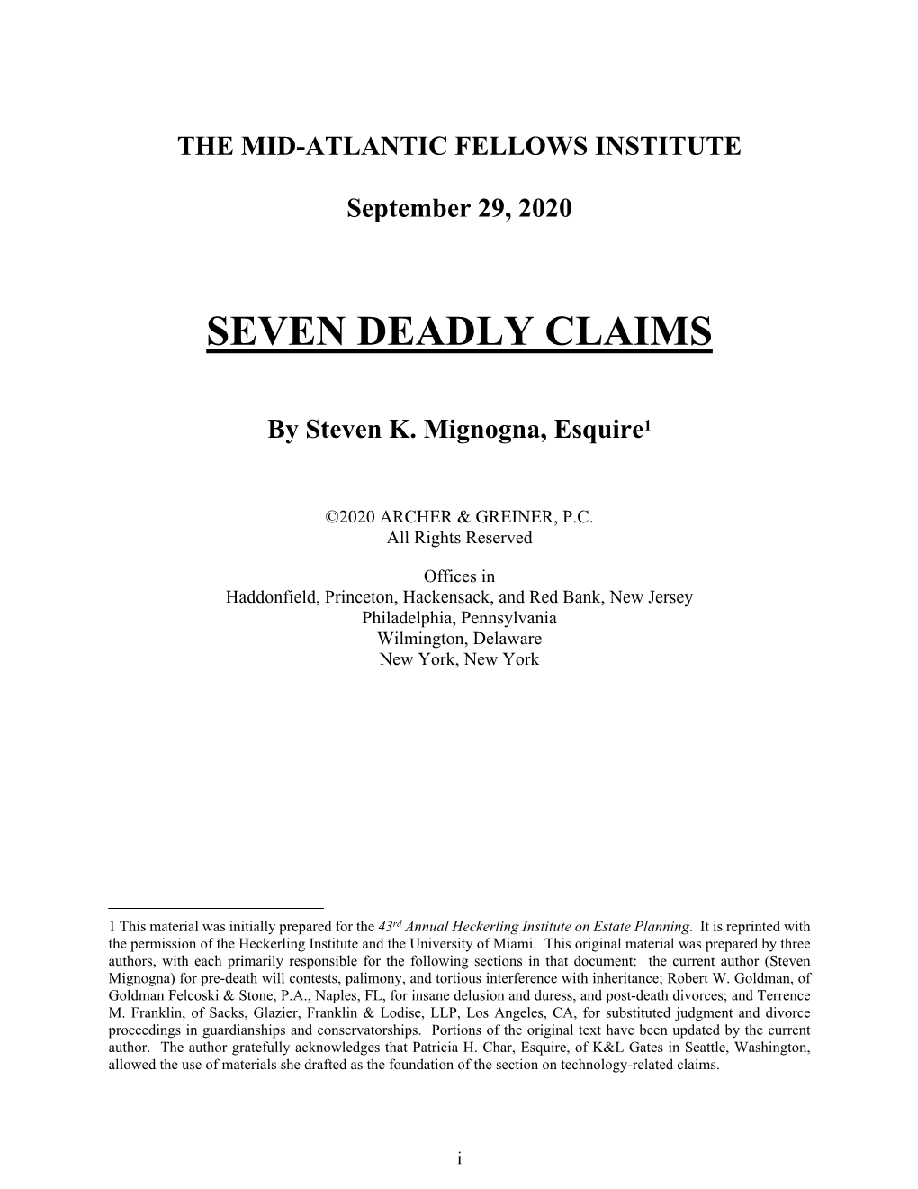 Seven Deadly Claims