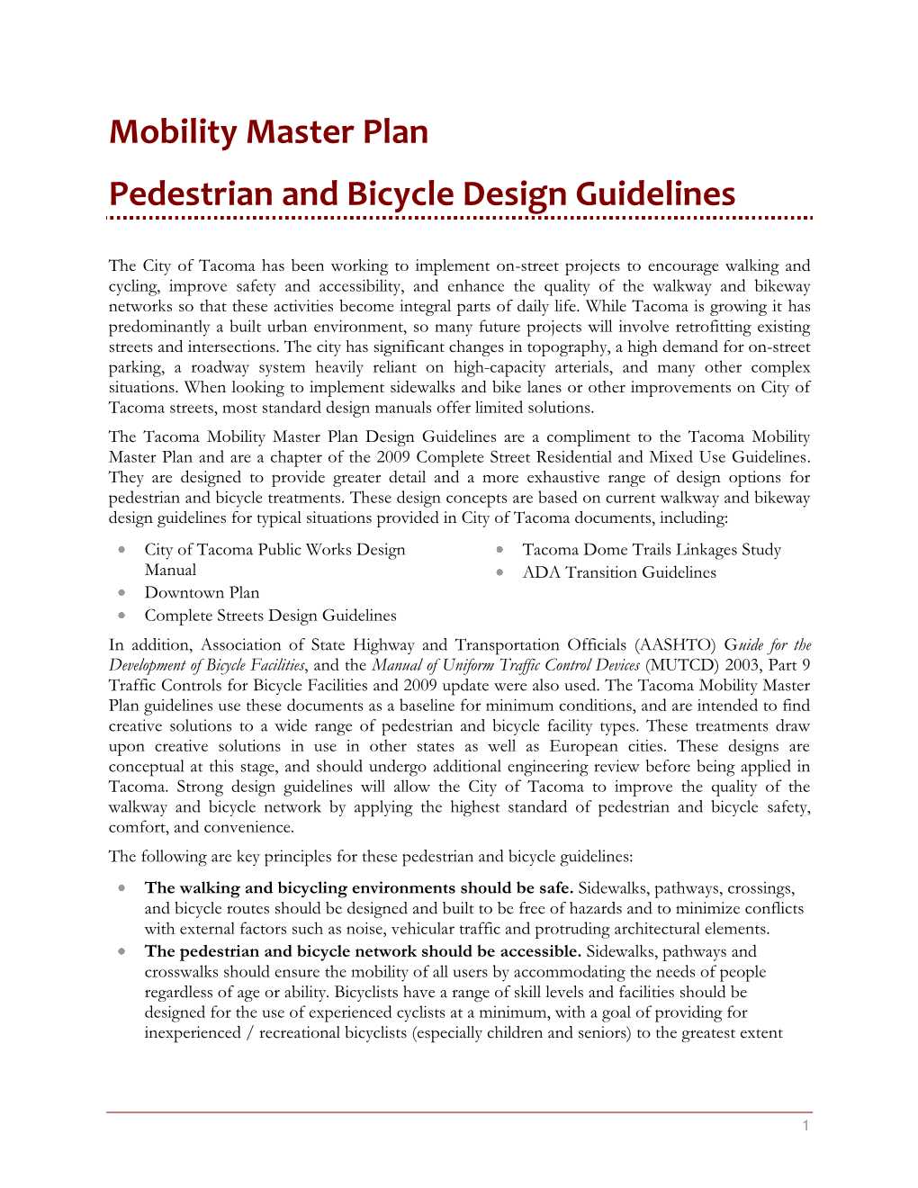 Mobility Master Plan Pedestrian and Bicycle Design Guidelines