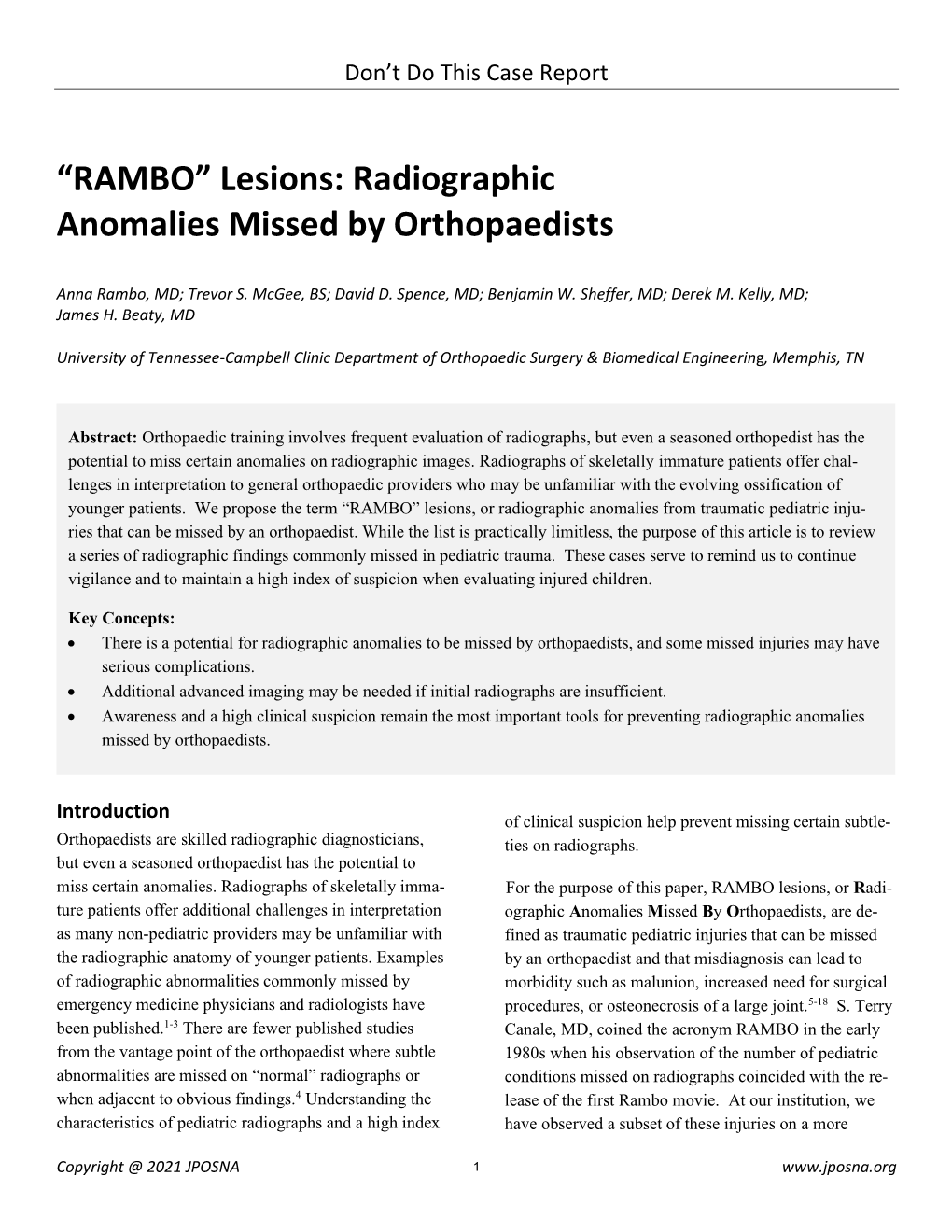 “RAMBO” Lesions: Radiographic Anomalies Missed by Orthopaedists
