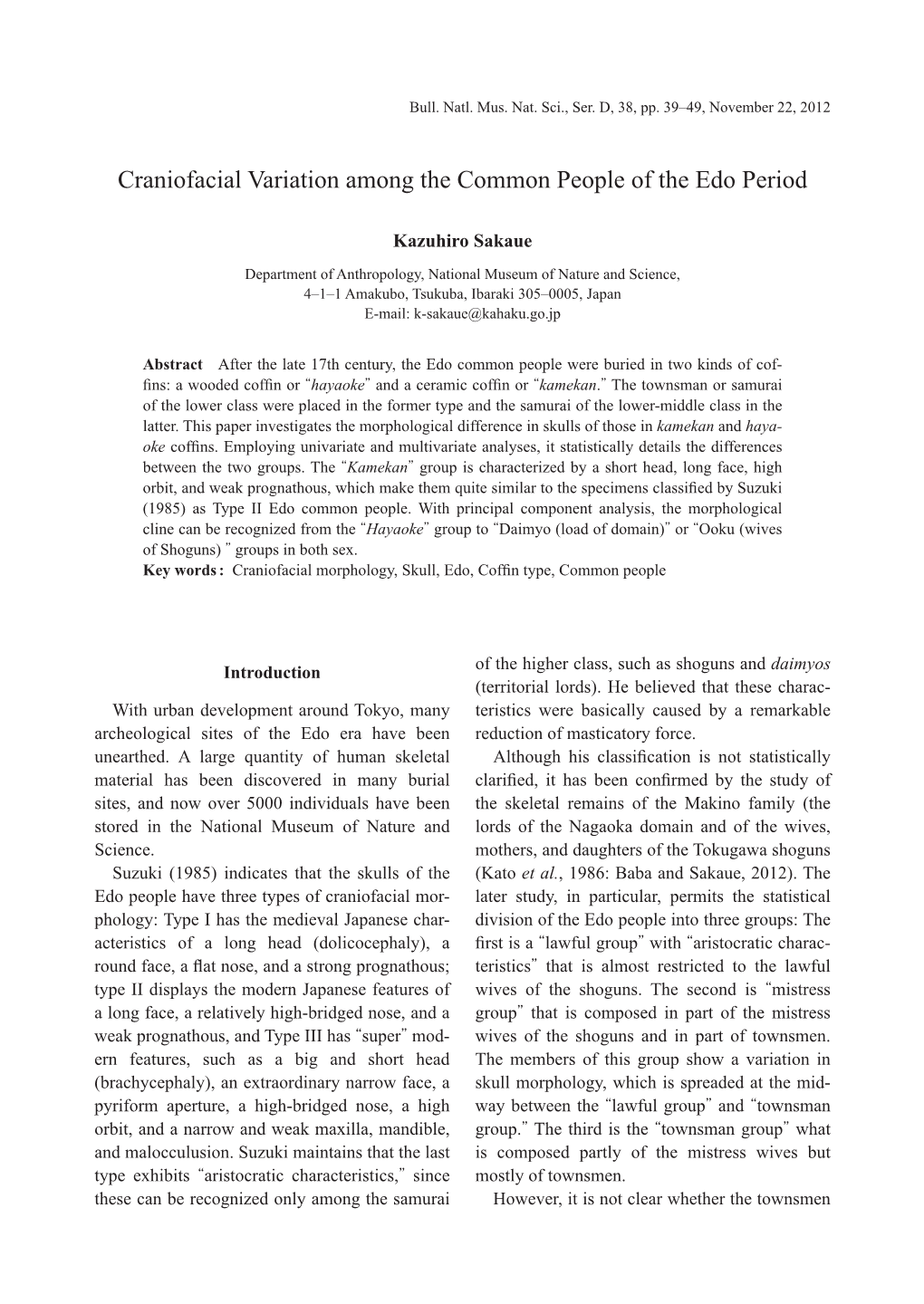 Craniofacial Variation Among the Common People of the Edo Period