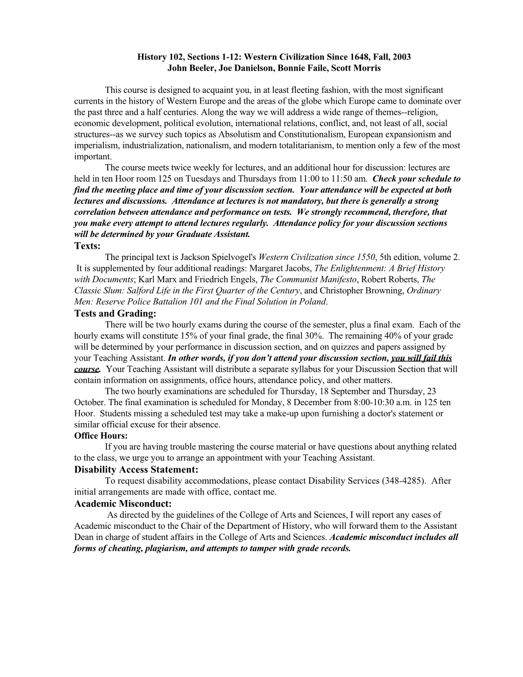 Tests and Grading: Disability Access Statement: Academic Misconduct