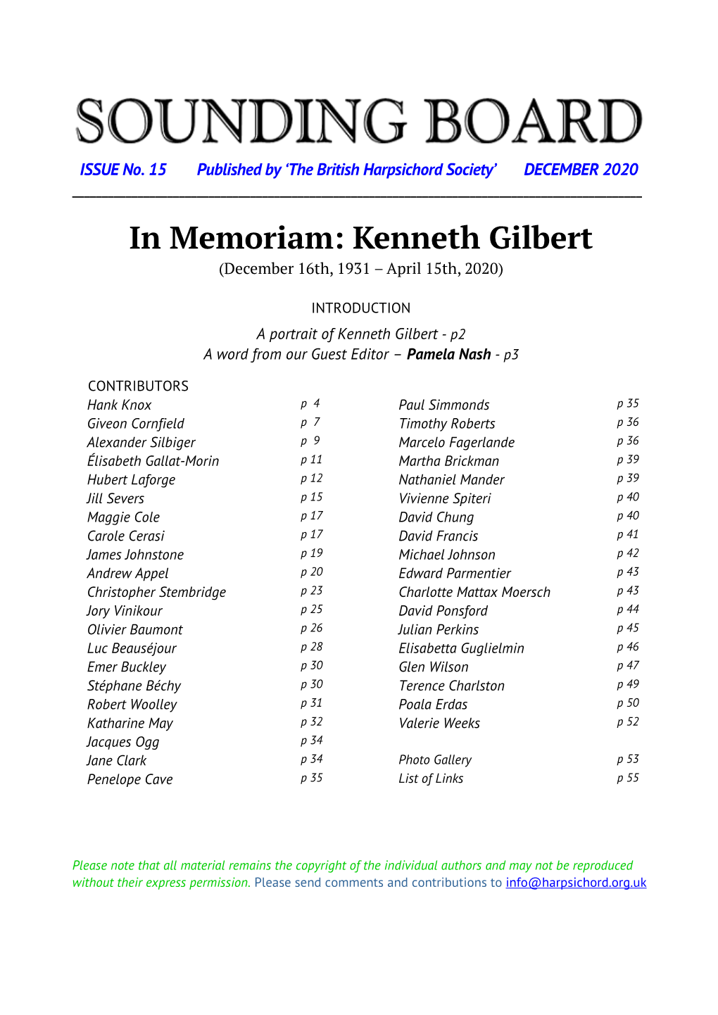 In Memoriam: Kenneth Gilbert (December 16Th, 1931 – April 15Th, 2020)