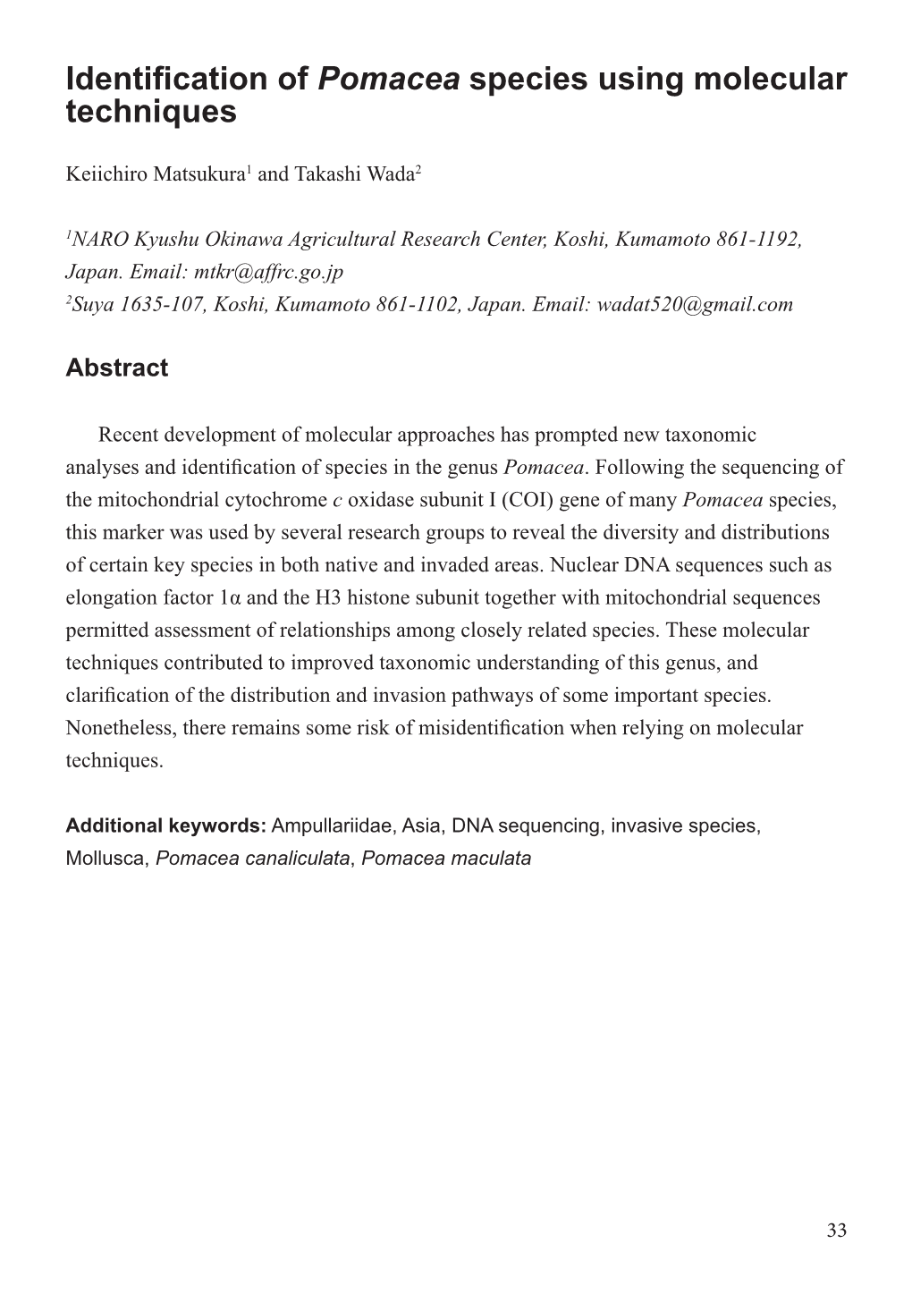 Identification of Pomacea Species Using Molecular Techniques 35 Clarifying the Inter-Specific Relationship Betweenp