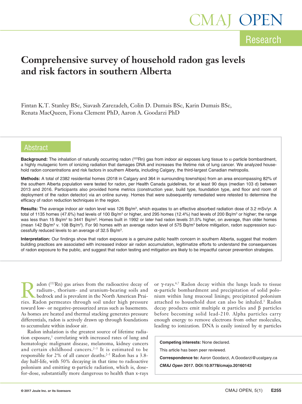 Comprehensive Survey of Household Radon Gas Levels and Risk Factors in Southern Alberta