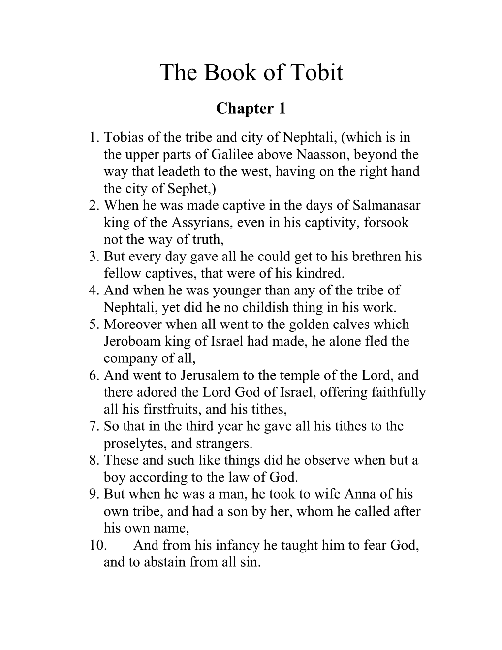The Book of Tobit Chapter 1 1
