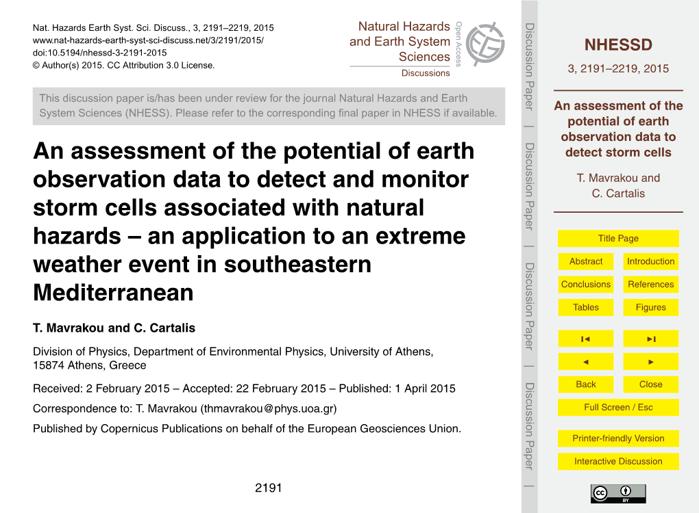 Discussion Paper Is/Has Been Under Review for the Journal Natural Hazards and Earth an Assessment of the System Sciences (NHESS)